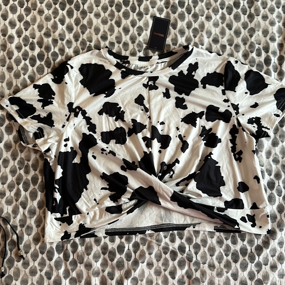 Cow Print Crop Top with Twist Front